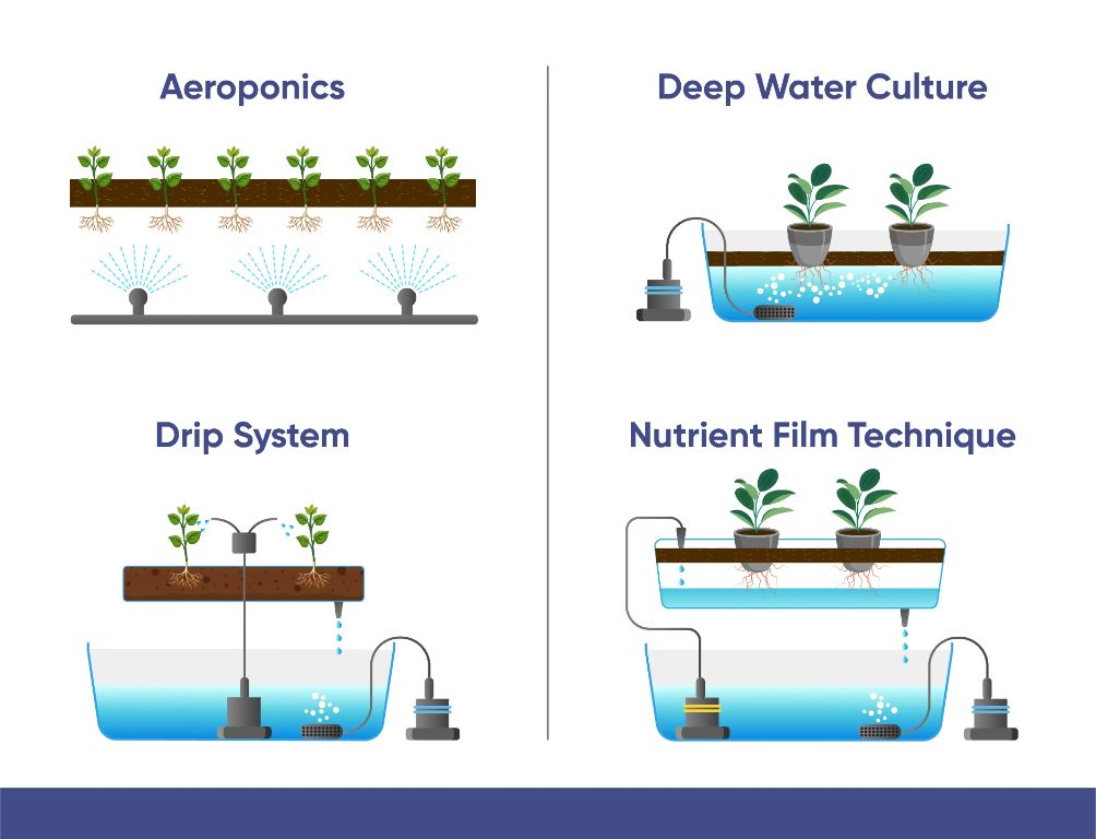 different types of hydroponic systems like nft, dwc, drip irrigation and aeroponics each have their own pros and cons.